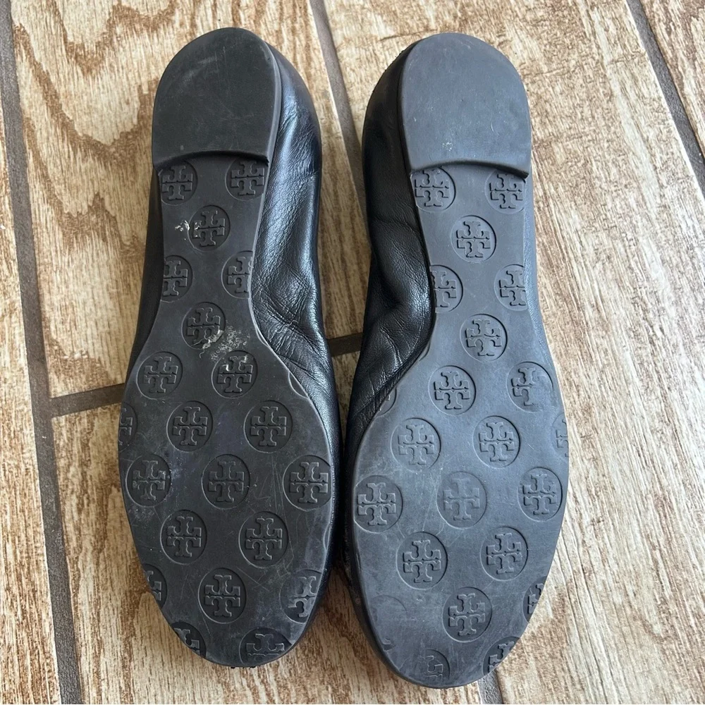 Tory Burch Reva Travel Ballet Flats Leather Gold Logo Perfect Black Women’s 8.5 - Picture 6 of 8